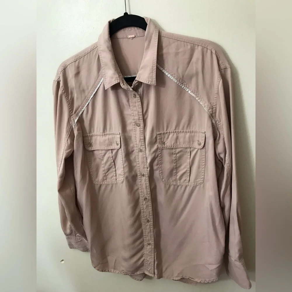 Free People Womens Tencel Soft Lightweight Long Sleeve Button Down Shirt Size S